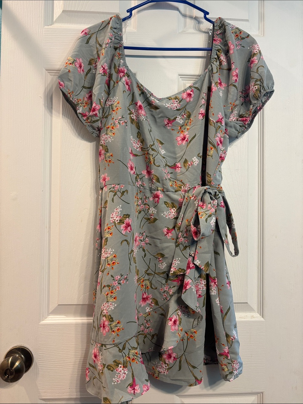 Lily Rose Sage Green Floral Tie-Waist Short Dress